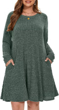 Plus Size Sweater Dress for Women - Ribbed Knit Crew Neck Flowy Tunic