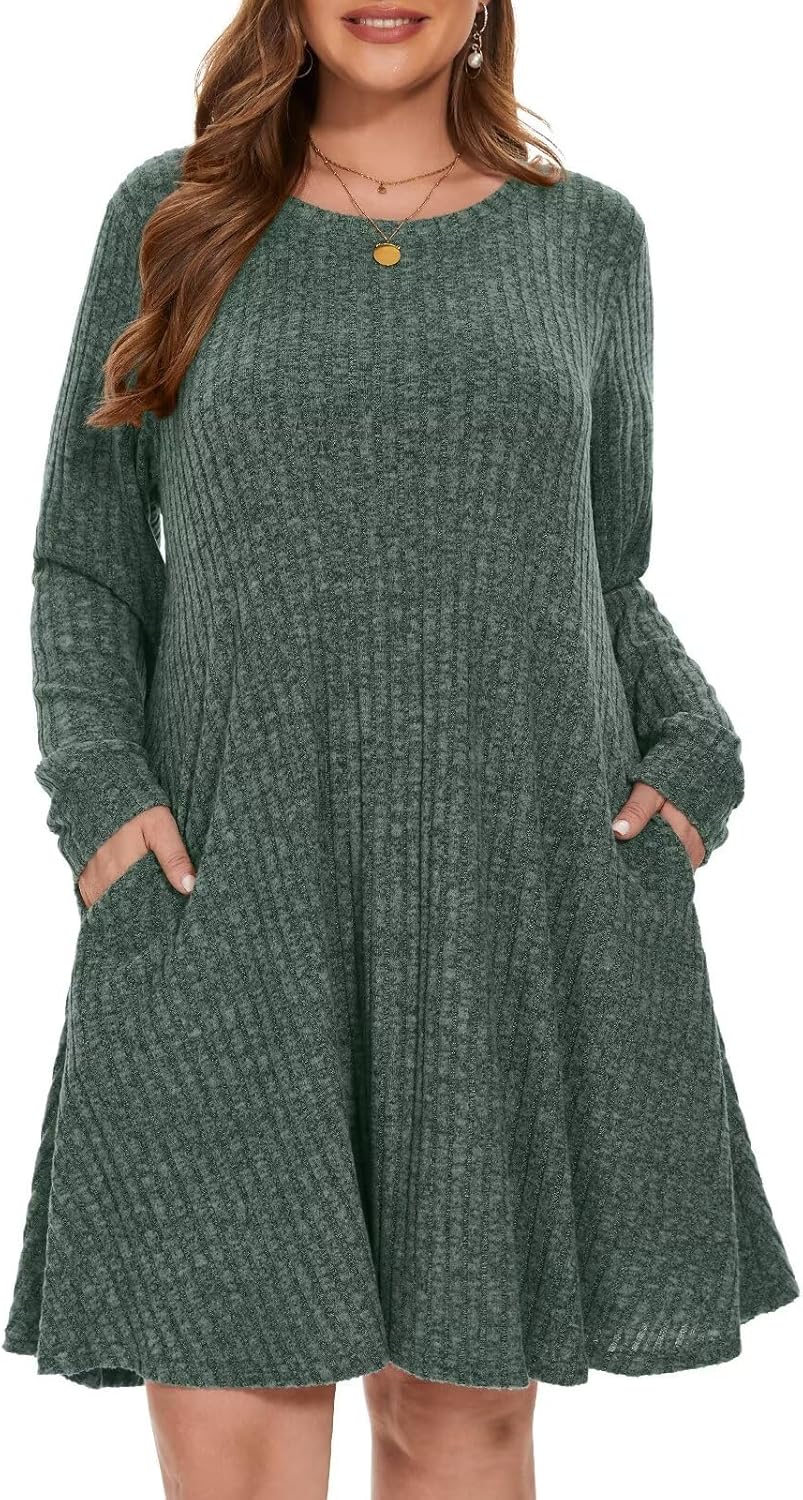 Plus Size Sweater Dress with Pockets for Fall and Winter Wear