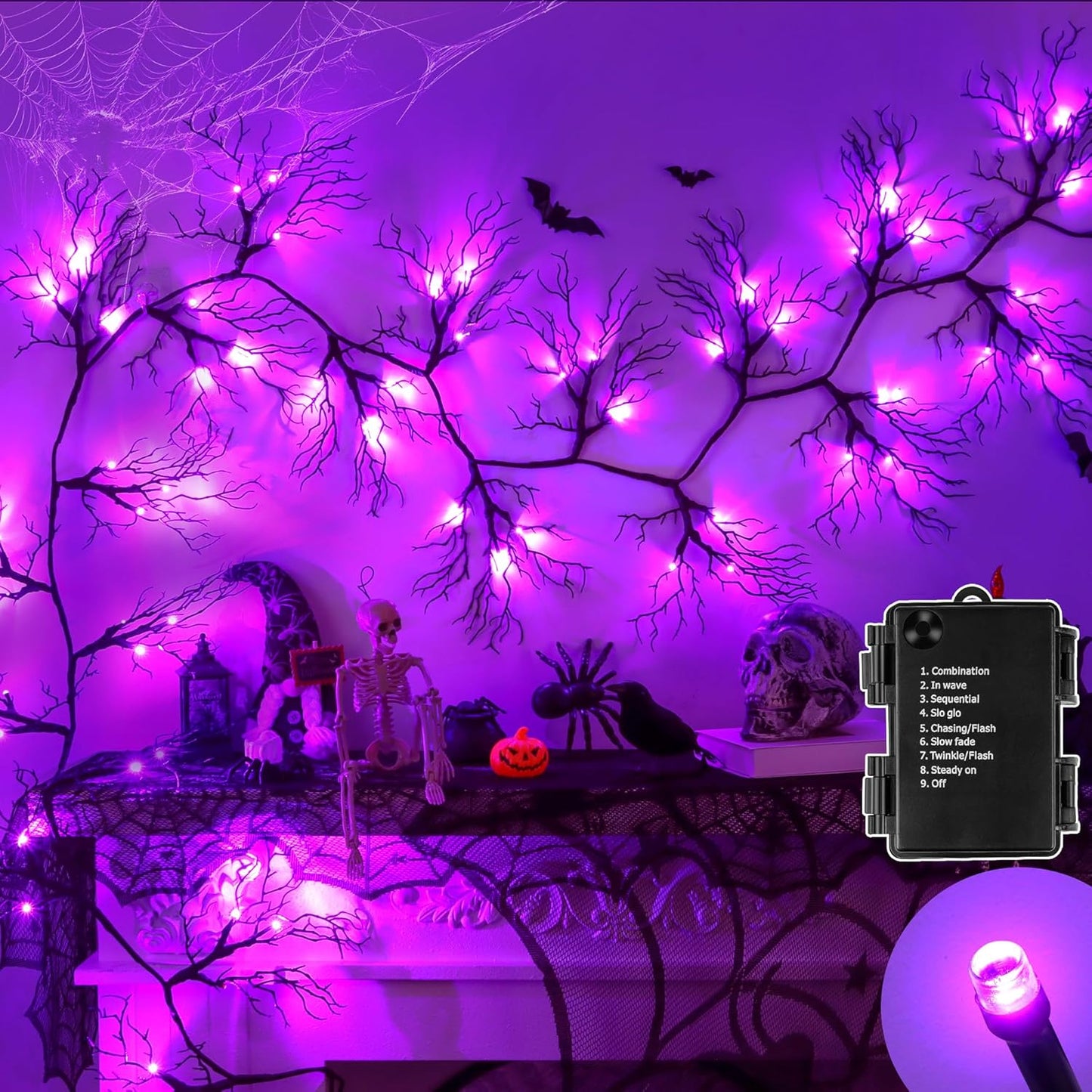 9 Ft Halloween Willow Vine with 66 LED Lights for Spooky Decor
