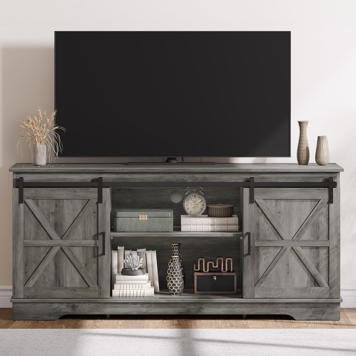 Rustic TV Stand with Barn Doors & Storage - DWVO