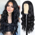 Long Black Wavy Wig with Middle Part 26in - Natural Look