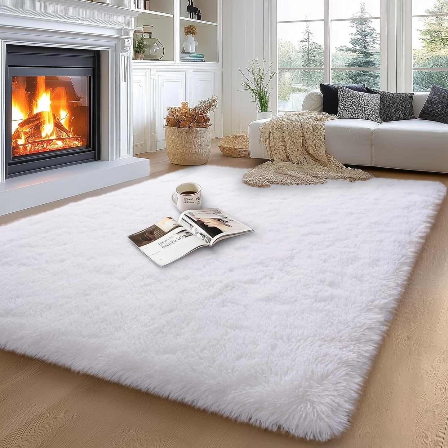5x7 Area Rugs for Living Room, Soft Shag White Carpet