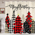 Christmas Trees Shower Curtain Red Buffalo Plaid - Festive Waterproof