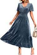 Simplee Womens Fall Velvet Floral Maxi Dress - Elegant V-Neck Women's