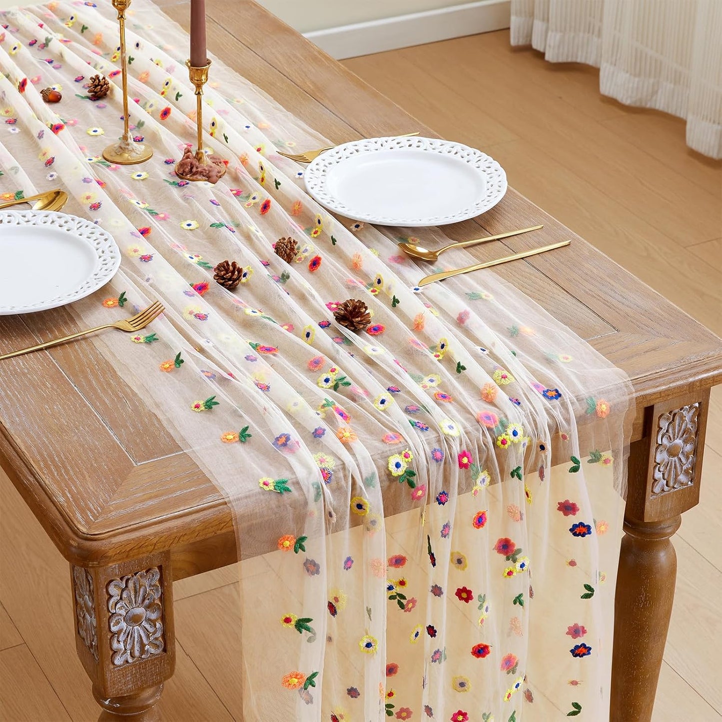 Champagne Floral Table Runner Set for Elegant Home Decor