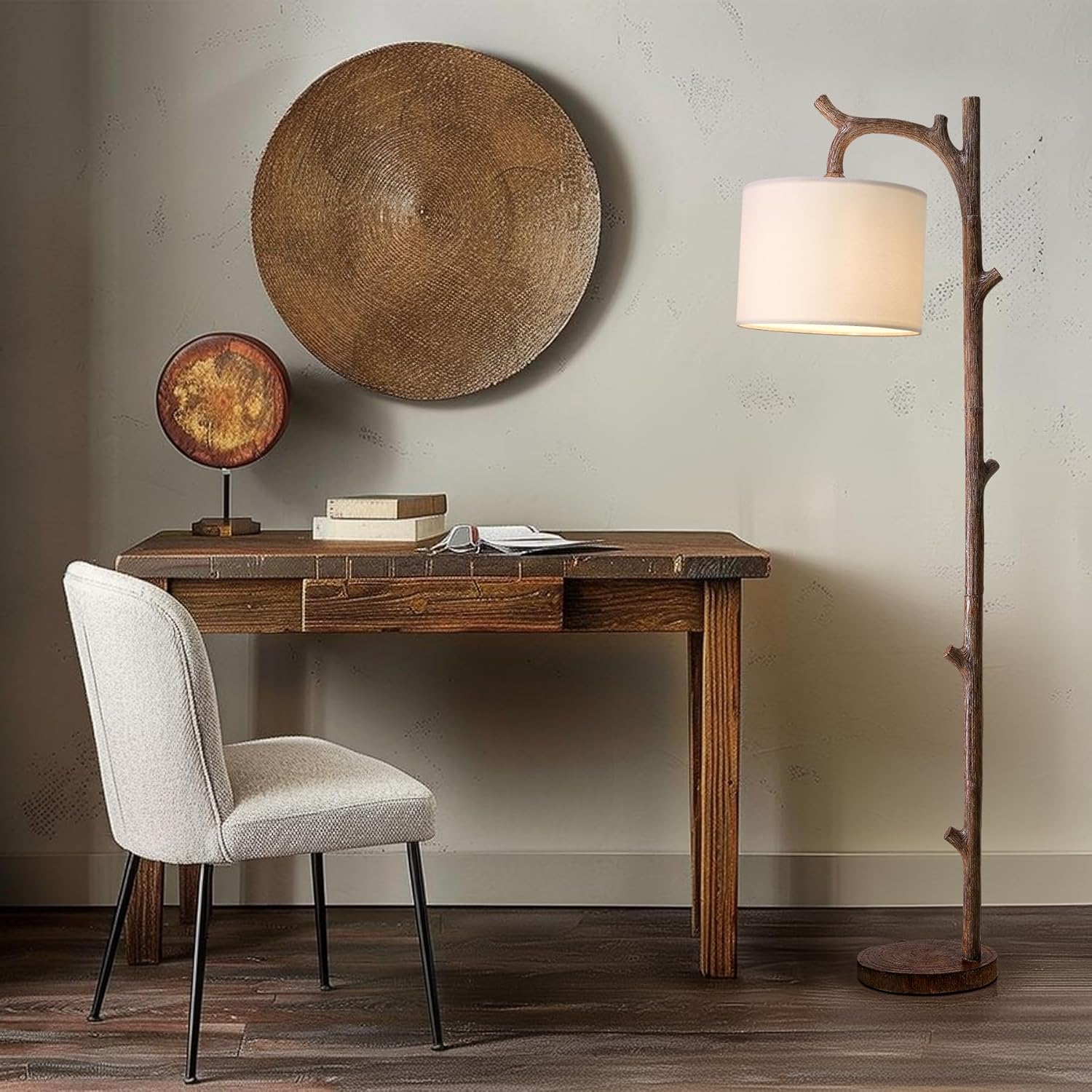 Retro Farmhouse Floor Lamp for Living Room with Tree Trunk Design
