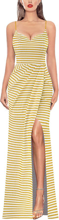 Womens Sexy Ruched High Slit Bodycon Maxi Dress - Flattering Fit