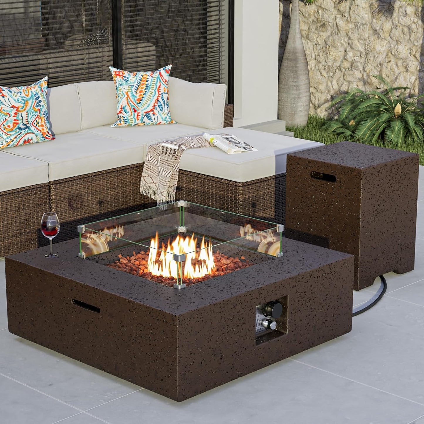 COSIEST Outdoor Propane Fire Pit Coffee Table for Cozy Evenings