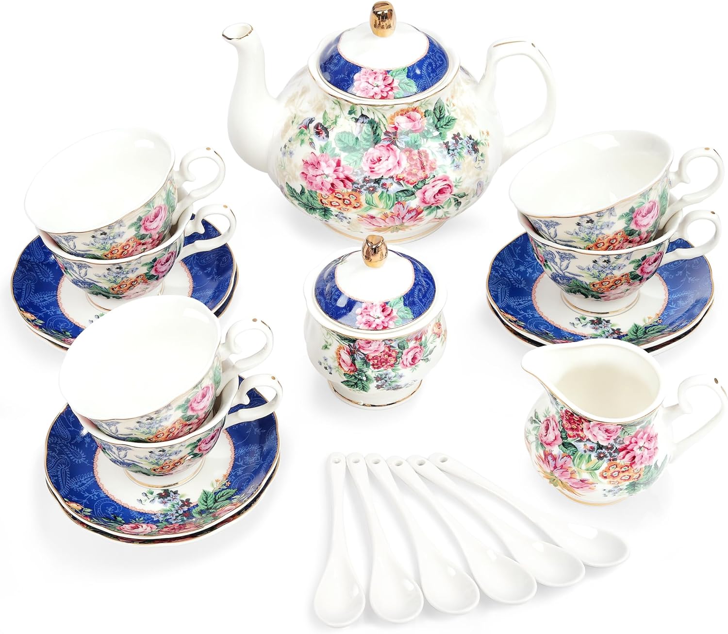 Elegant Blue Lace Porcelain Tea Set for 6 - 21 Pieces