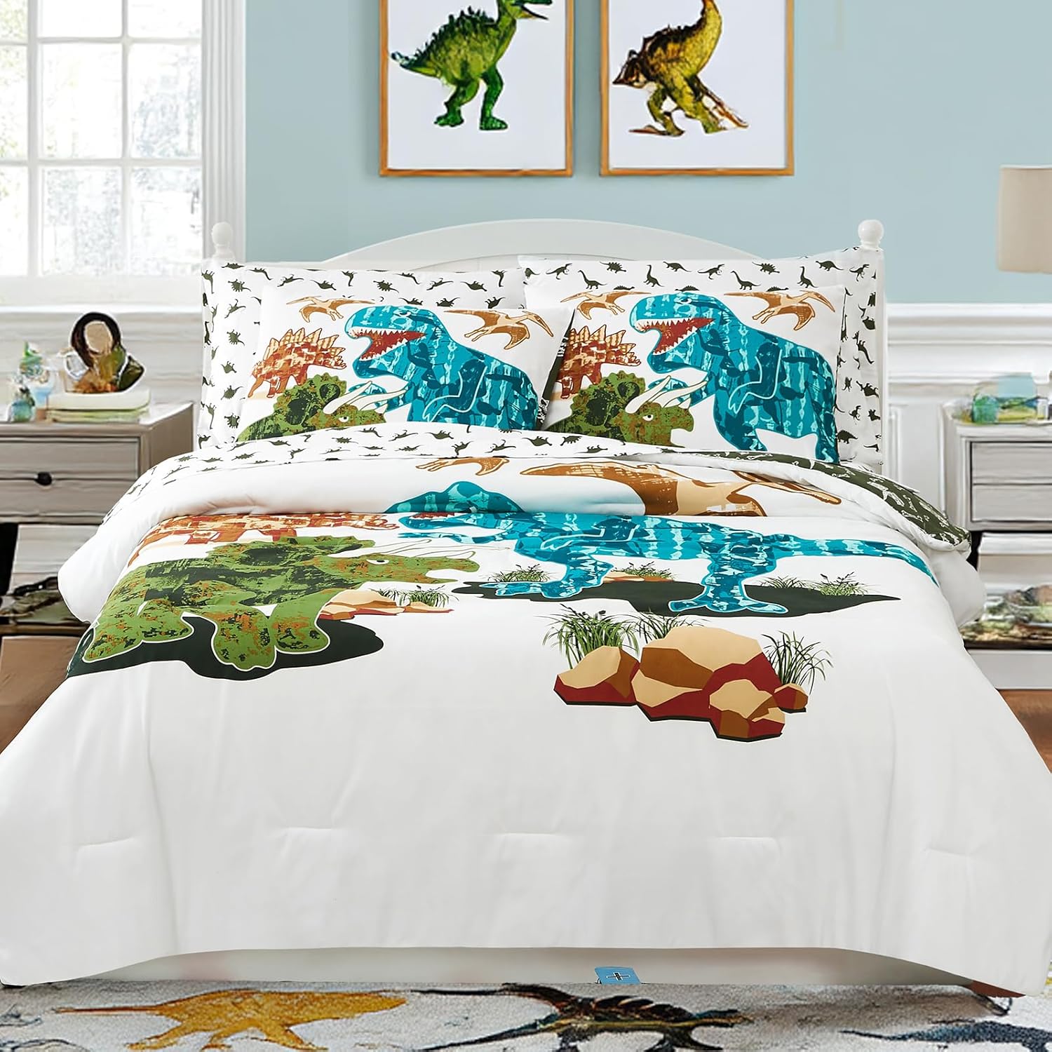 Twin Comforter Set for Boys with Glow in The Dark Dinosaurs