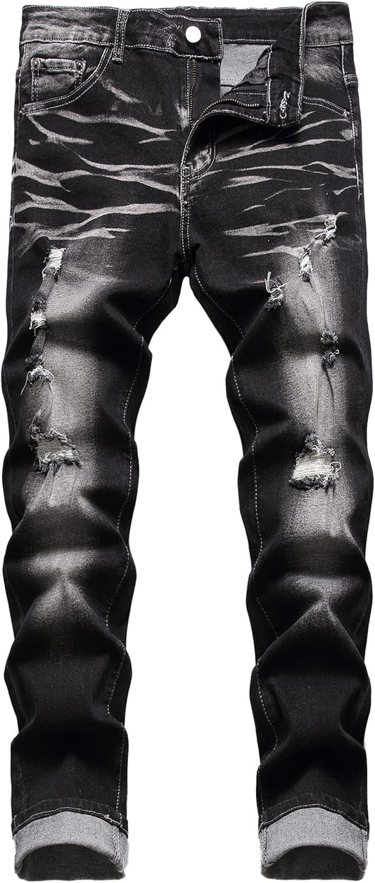 JUNBAOSS Men's Slim Fit Stretch Ripped Jeans for Comfort & Style