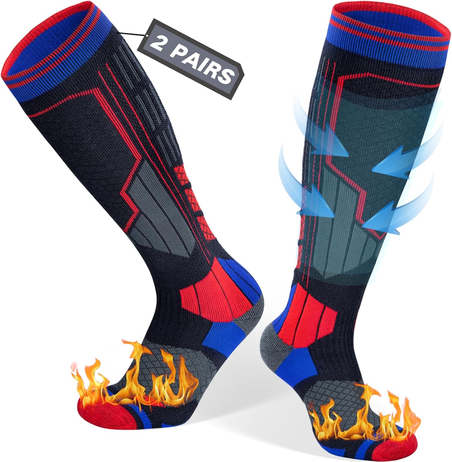 Reamphy Merino Wool Ski Socks - Thermal Compression