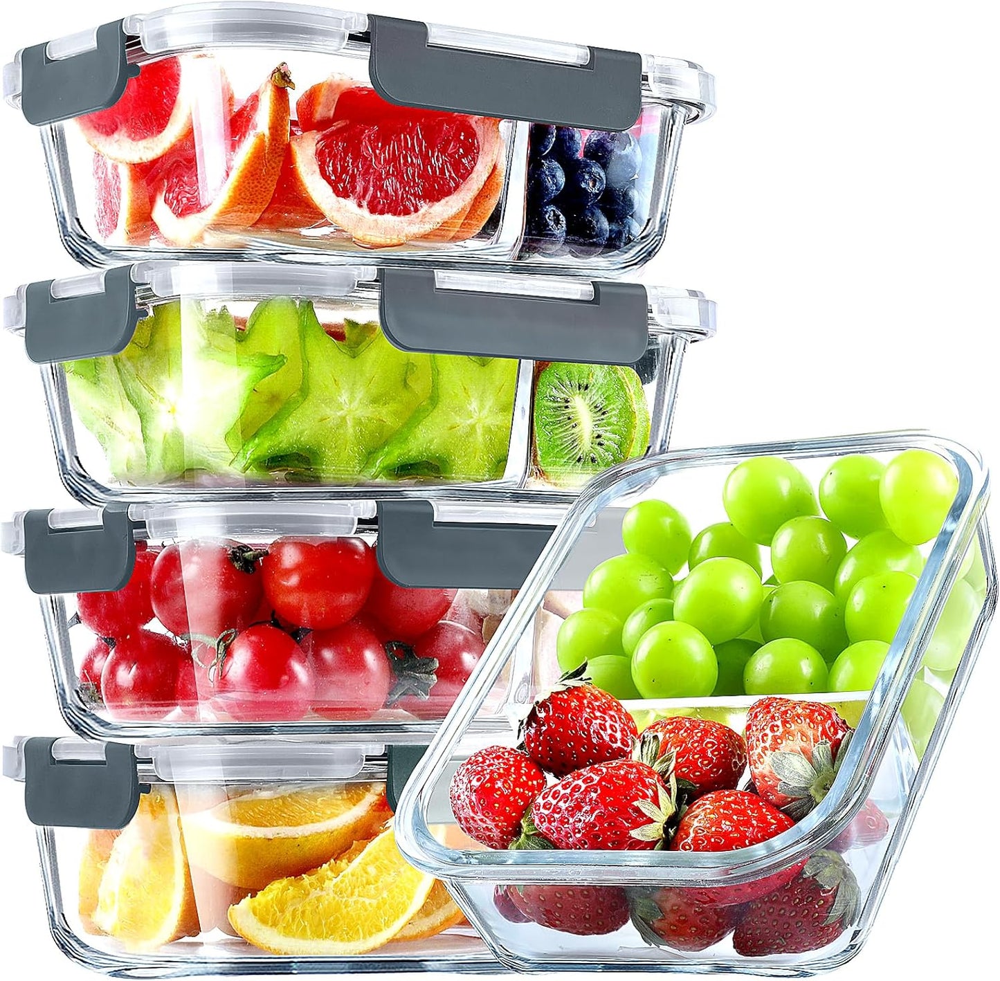 VERONES 5 Pack Glass Meal Prep Containers for Food Storage