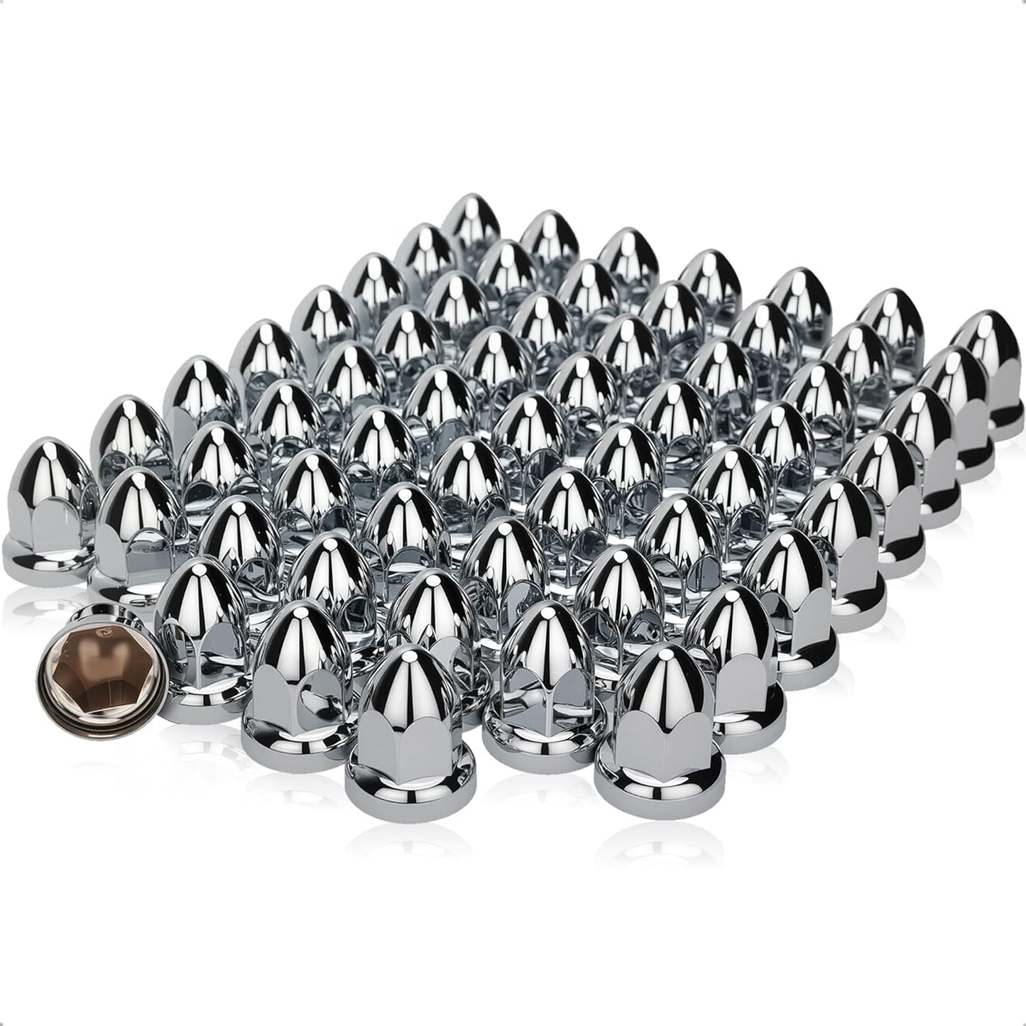 60 Pcs 33mm Chrome Lug Nut Covers for Semi Trucks and Trailers