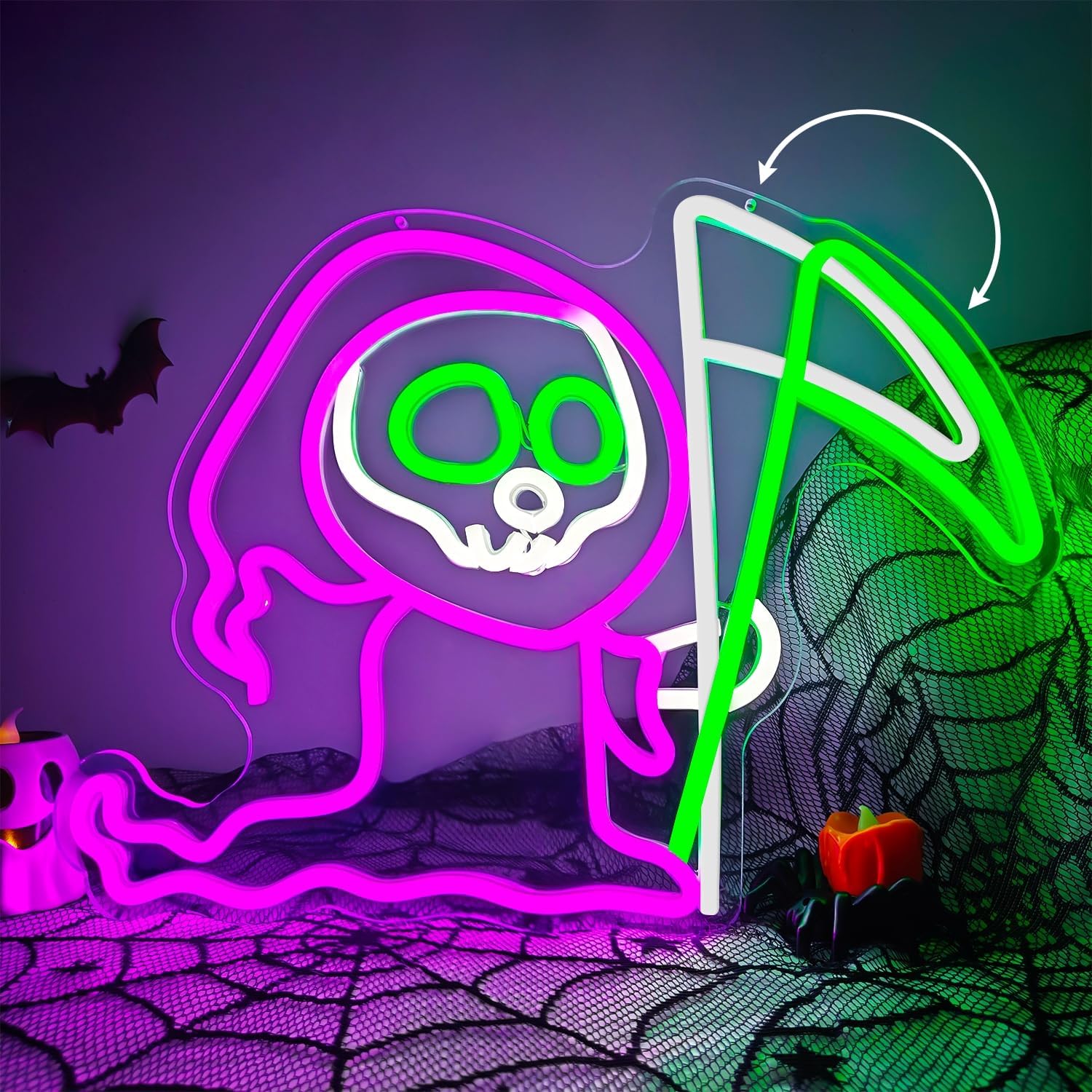 Halloween Grim Reaper Neon Sign for Spooky Wall Decor Fun
