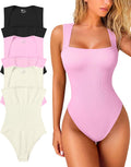 Women's Ribbed Strappy Square Neck Bodysuits 3-Pack - Tummy Control at