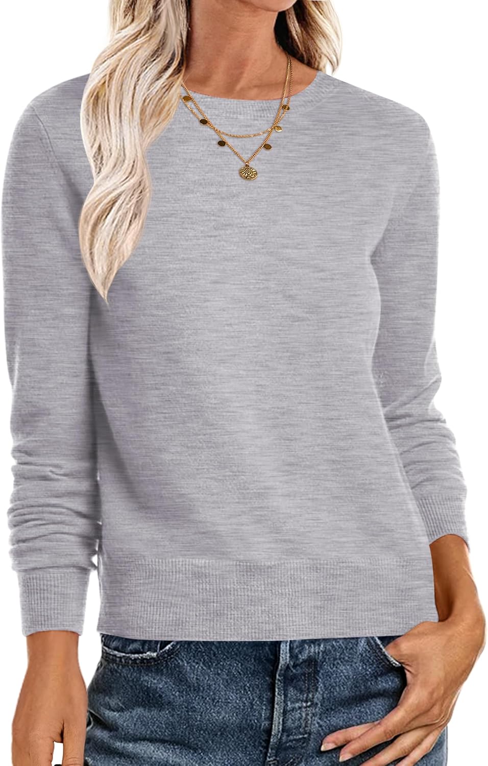 Lightweight Crewneck Pullover Sweater for Women - Trendy Fall Style