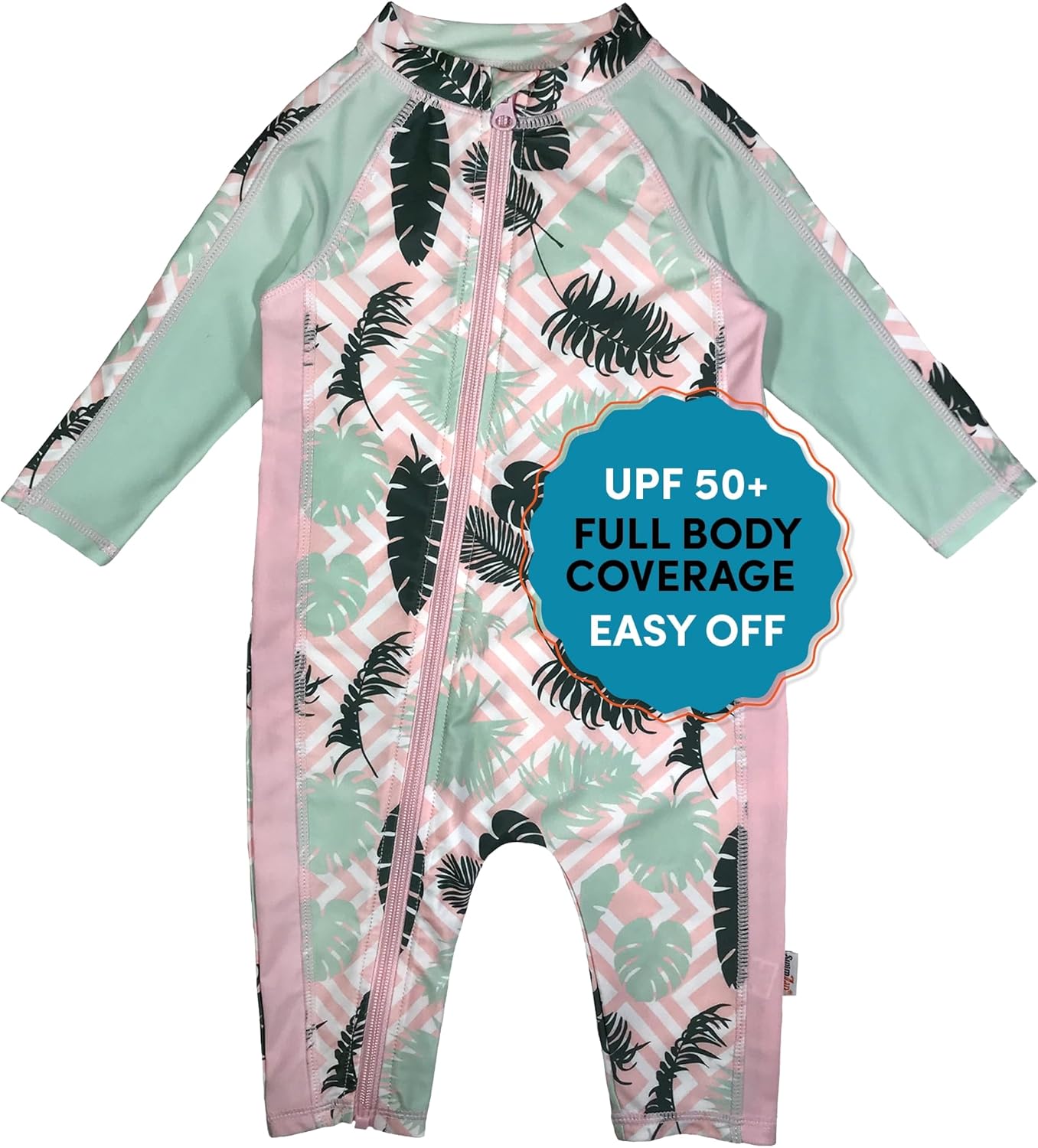 SwimZip Girls' Long-Sleeve UPF 50+ Swimsuit for Sun Safety