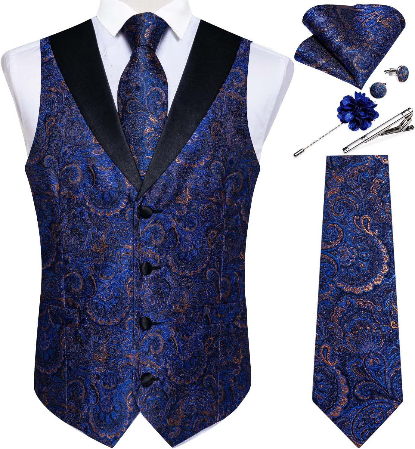DiBanGu Mens Paisley Suit Vest Set for Weddings and Parties