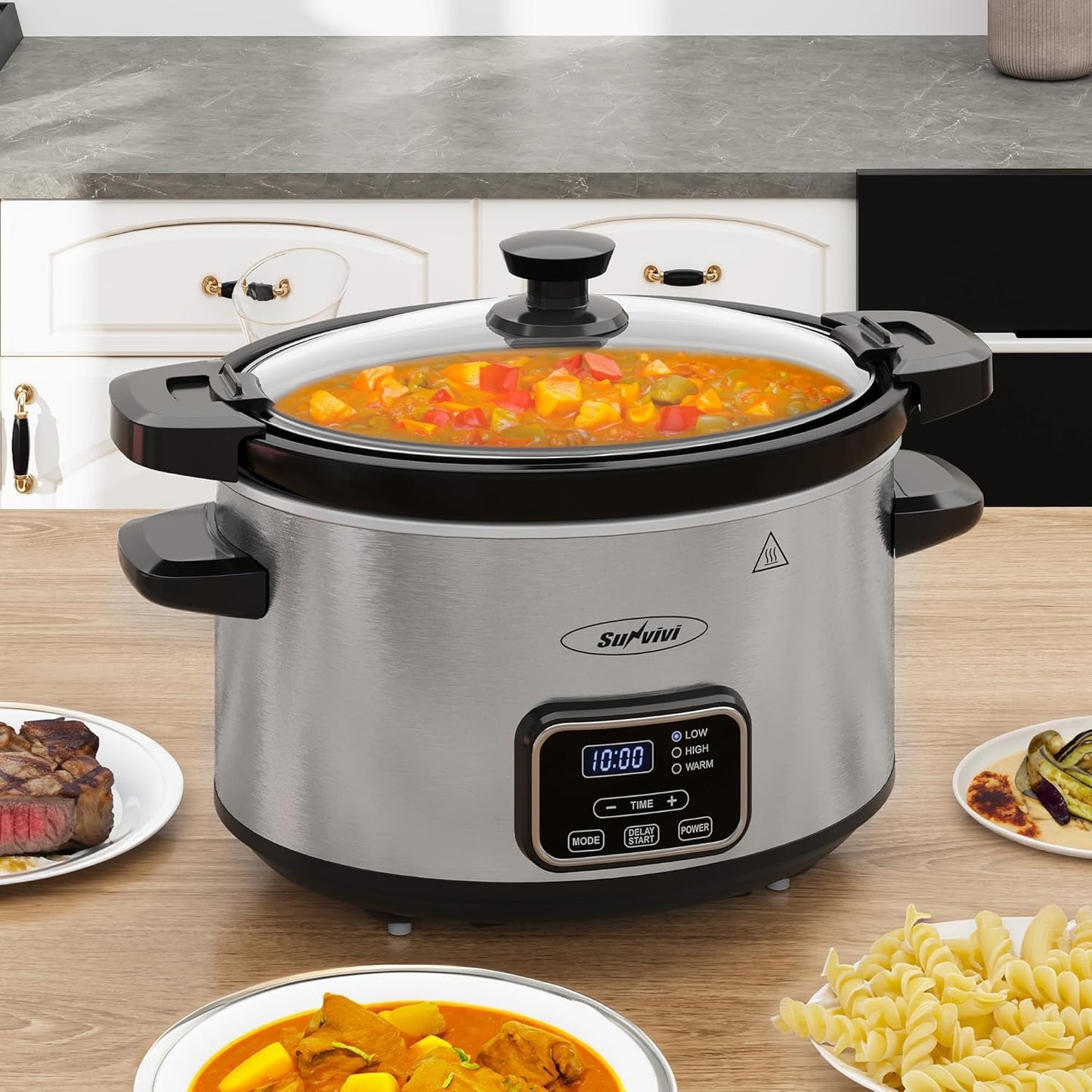 Sunvivi 4qt Slow Cooker with Locking Lid and Time Control
