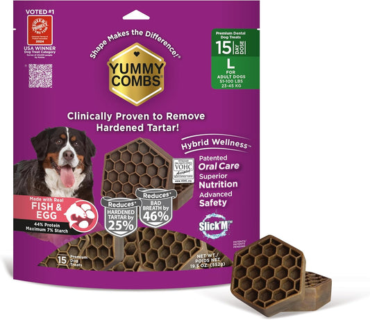 Yummy Combs Dog Dental Treats for Large Dogs - 15 Count