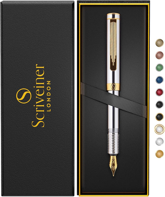 Scriveiner Silver Chrome Fountain Pen: Luxury Writing Experience