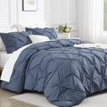 Andency Dark Blue Grey King Size Comforter Set - Modern Pinch Pleat