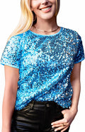 Sparkly Sequin Top Short Sleeve Glitter Party Blouse - Eye-Catching as