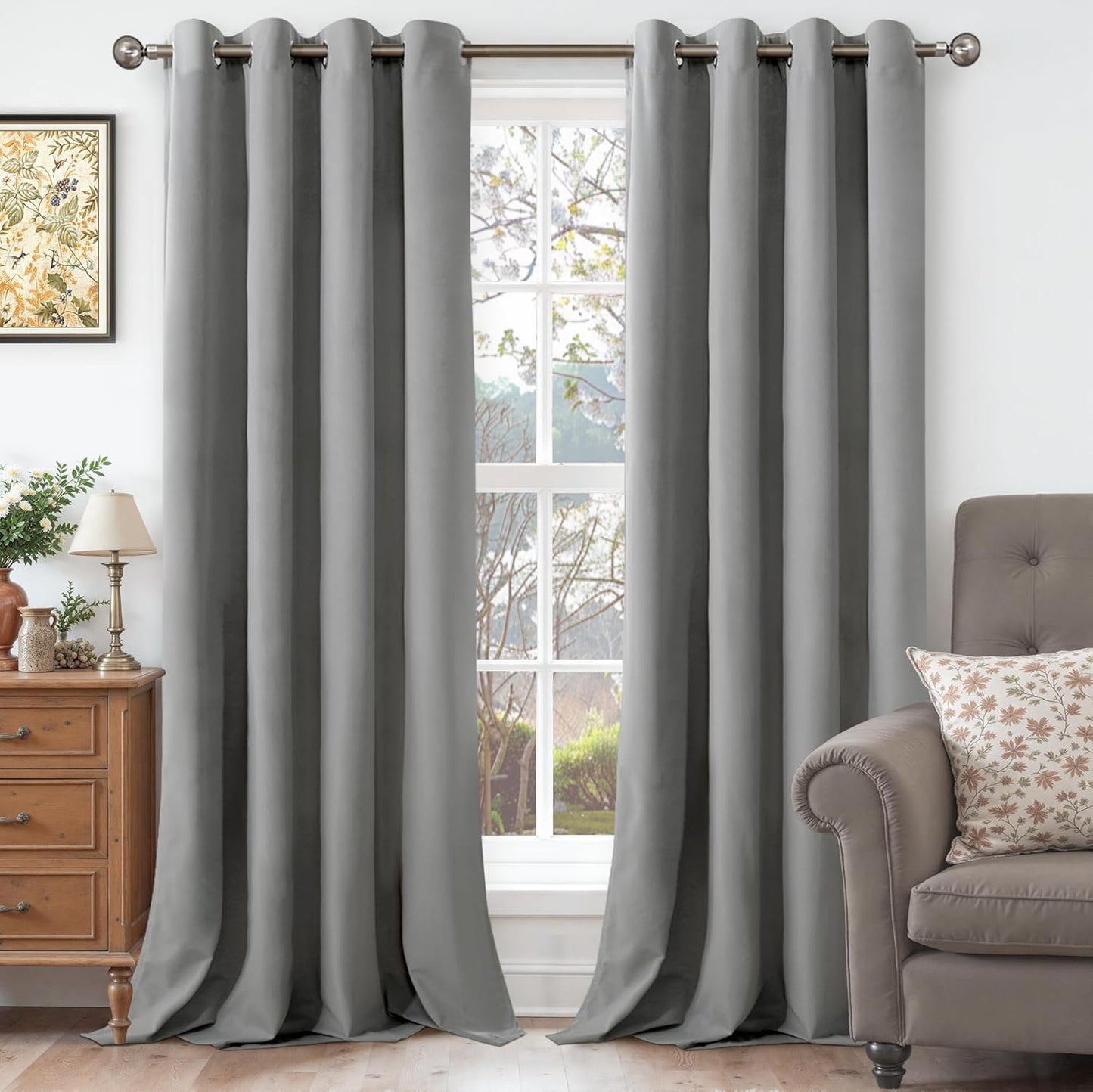 Elegant Velvet Curtains for Living Room - Grey Blackout Drapes