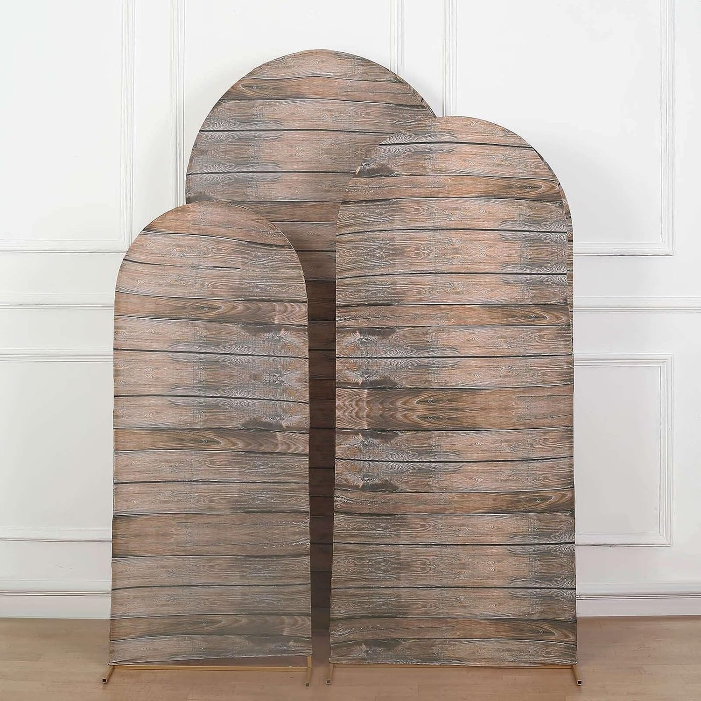 Rustic Wood Plank Pattern Spandex Fitted Wedding Arch Covers