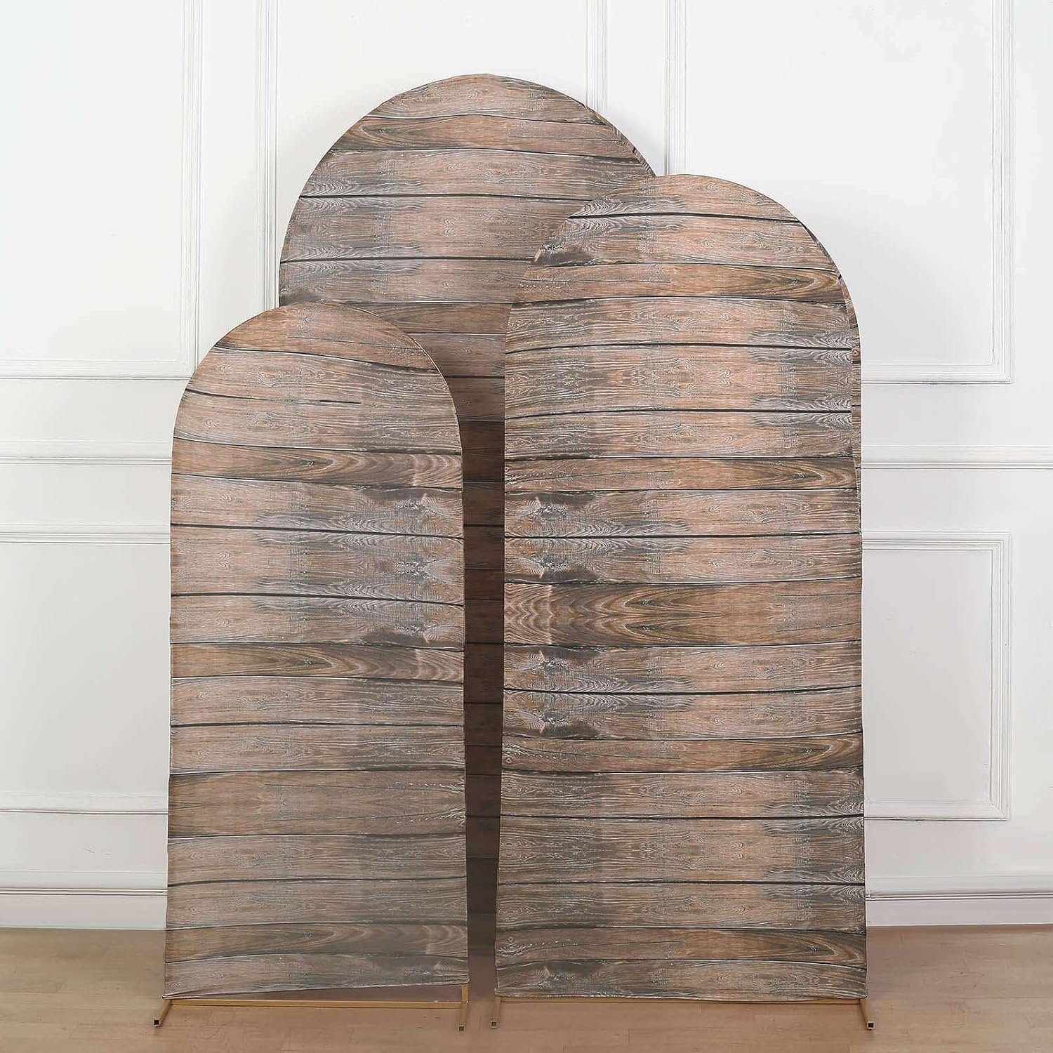 Rustic Wood Plank Pattern Spandex Fitted Wedding Arch Covers