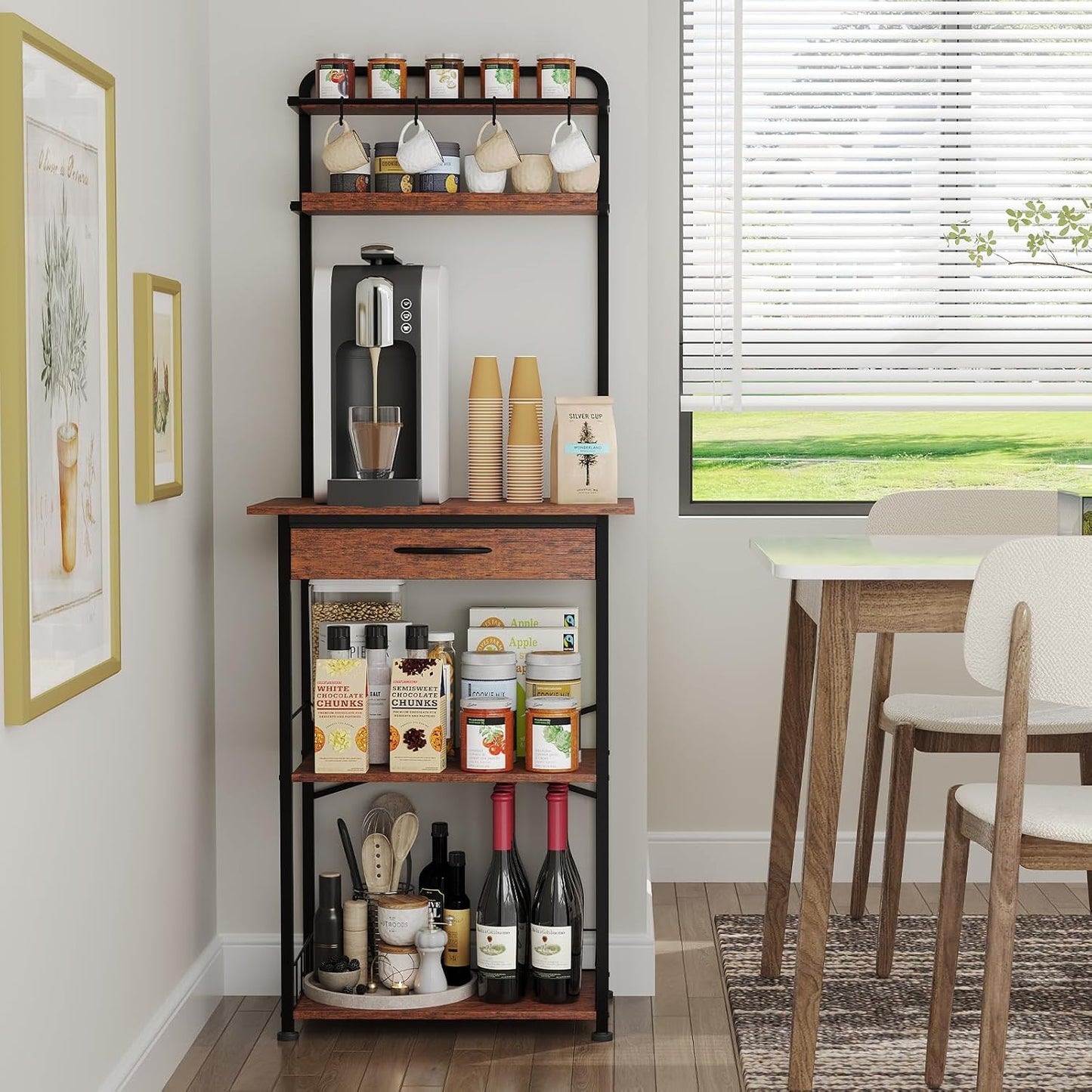 Bakers Rack Coffee Station with Storage Drawer - Homsorout