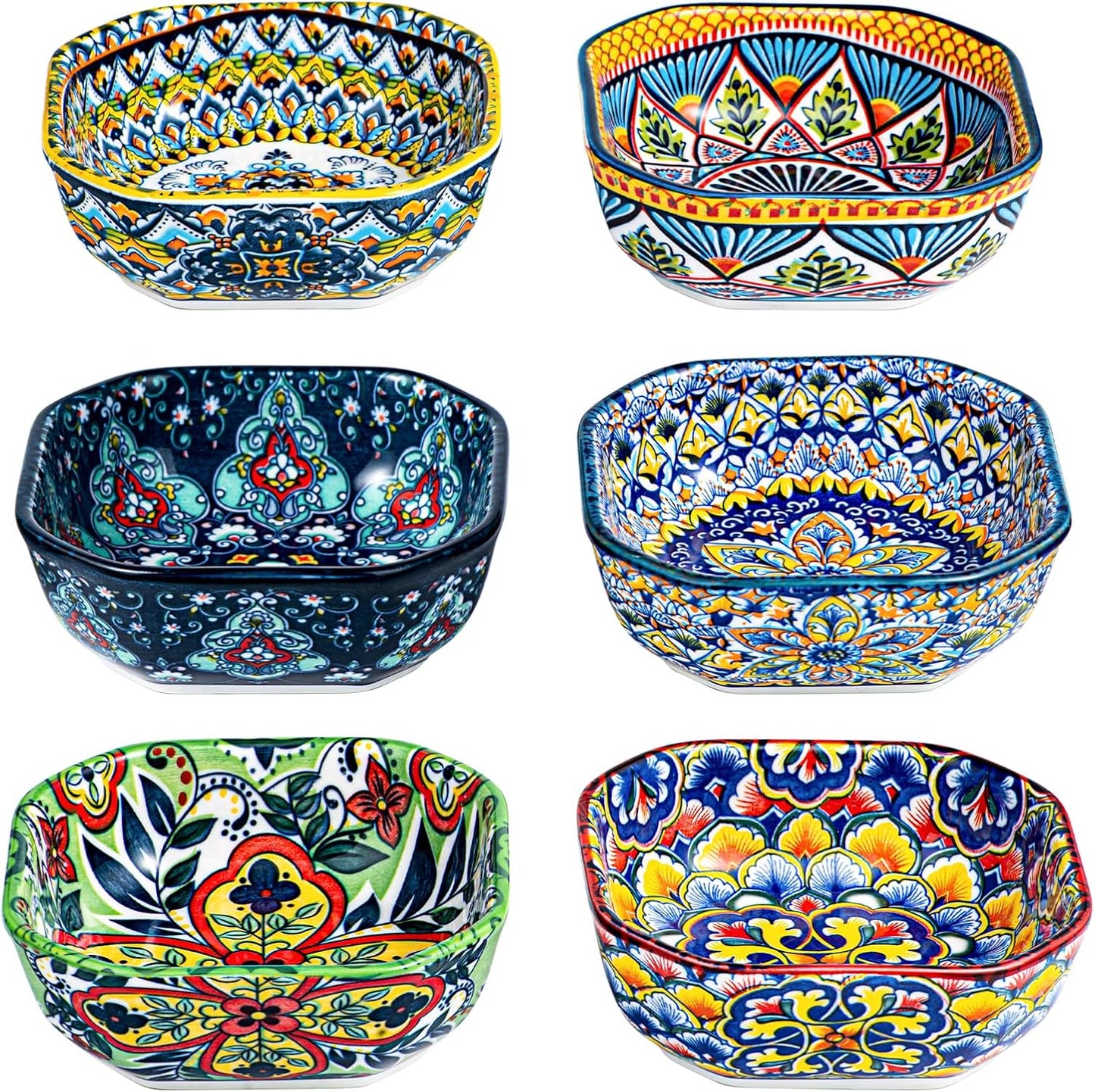 Boho Dipping Bowls Set of 6 - 4.3 Inch Ceramic Snack Bowls