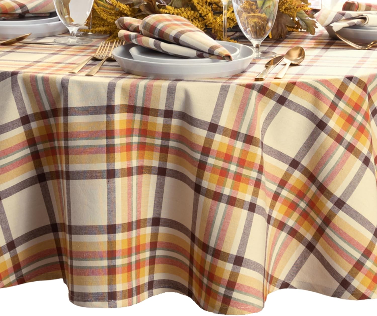 Elegant Harvest Woven Plaid Cotton Tablecloth for Fall Gatherings