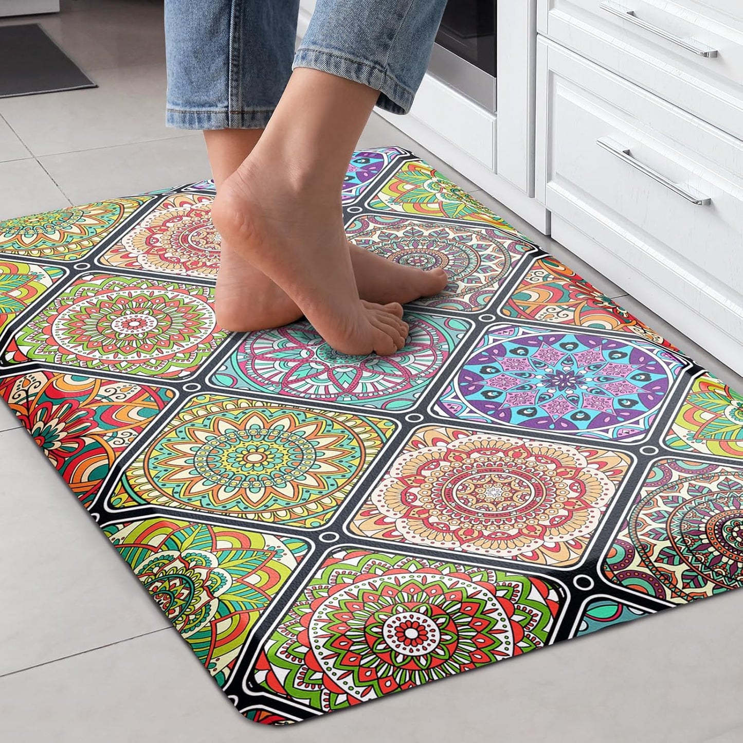 QIYI Boho Anti Fatigue Kitchen Mat for Comfort and Style