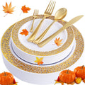 Gold Disposable Plates Set 150PCS Assorted Plates & Cutlery - Party