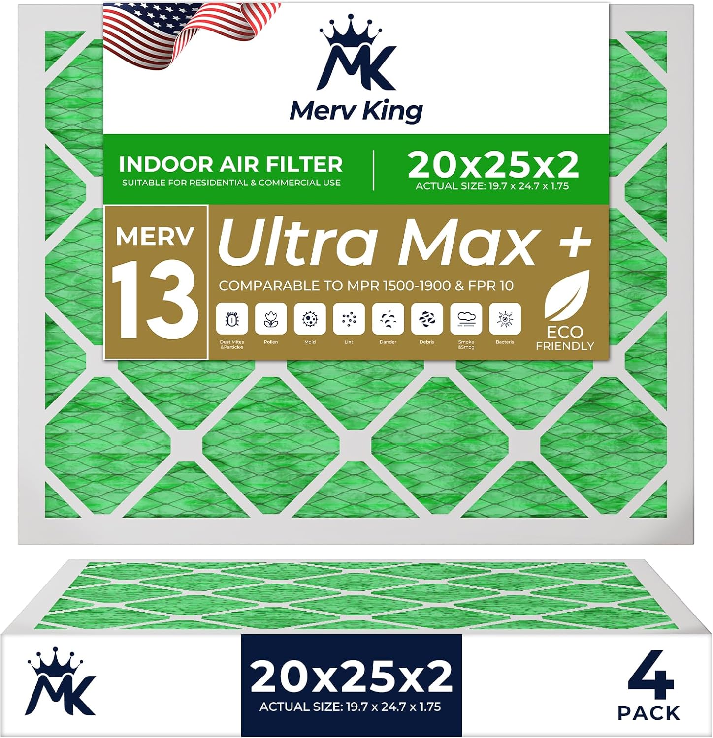 MervKing 20x25x2 Air Filter - MERV 13 for Clean Air Quality
