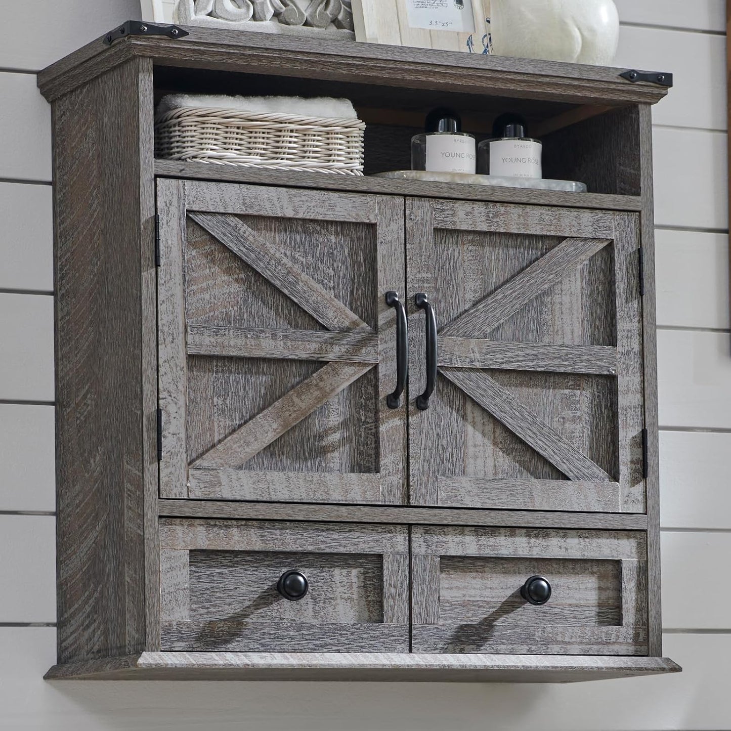Farmhouse Medicine Cabinet with Drawer and Double Barn Doors