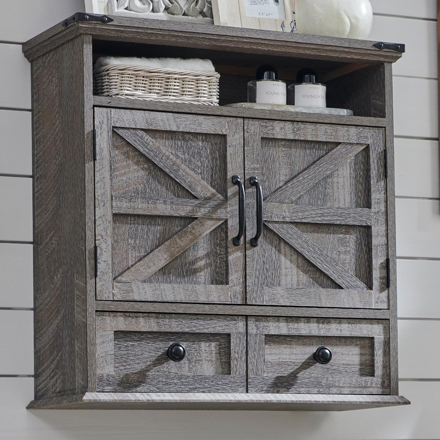 Farmhouse Medicine Cabinet with Drawer and Double Barn Doors