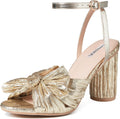 Bow Knot Heeled Sandals Open Toe Block Heels - Elegant White