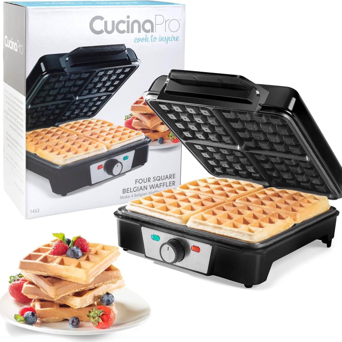 CucinaPro Four Square Waffle Maker - Makes Perfect Waffles!