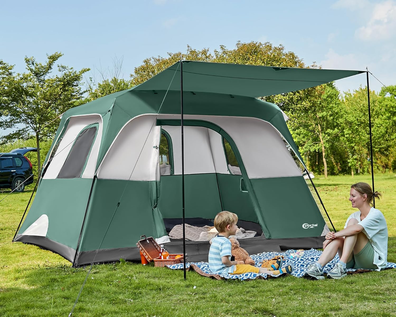 PORTAL 6 Person Family Camping Tent with Porch for Outdoors