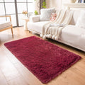 Burgundy Plush Area Rug 5x8 ft - Soft Fluffy Shag Carpet