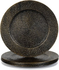 Black Rattan Charger Plates Set of 6 - Elegant Table Setting Essential