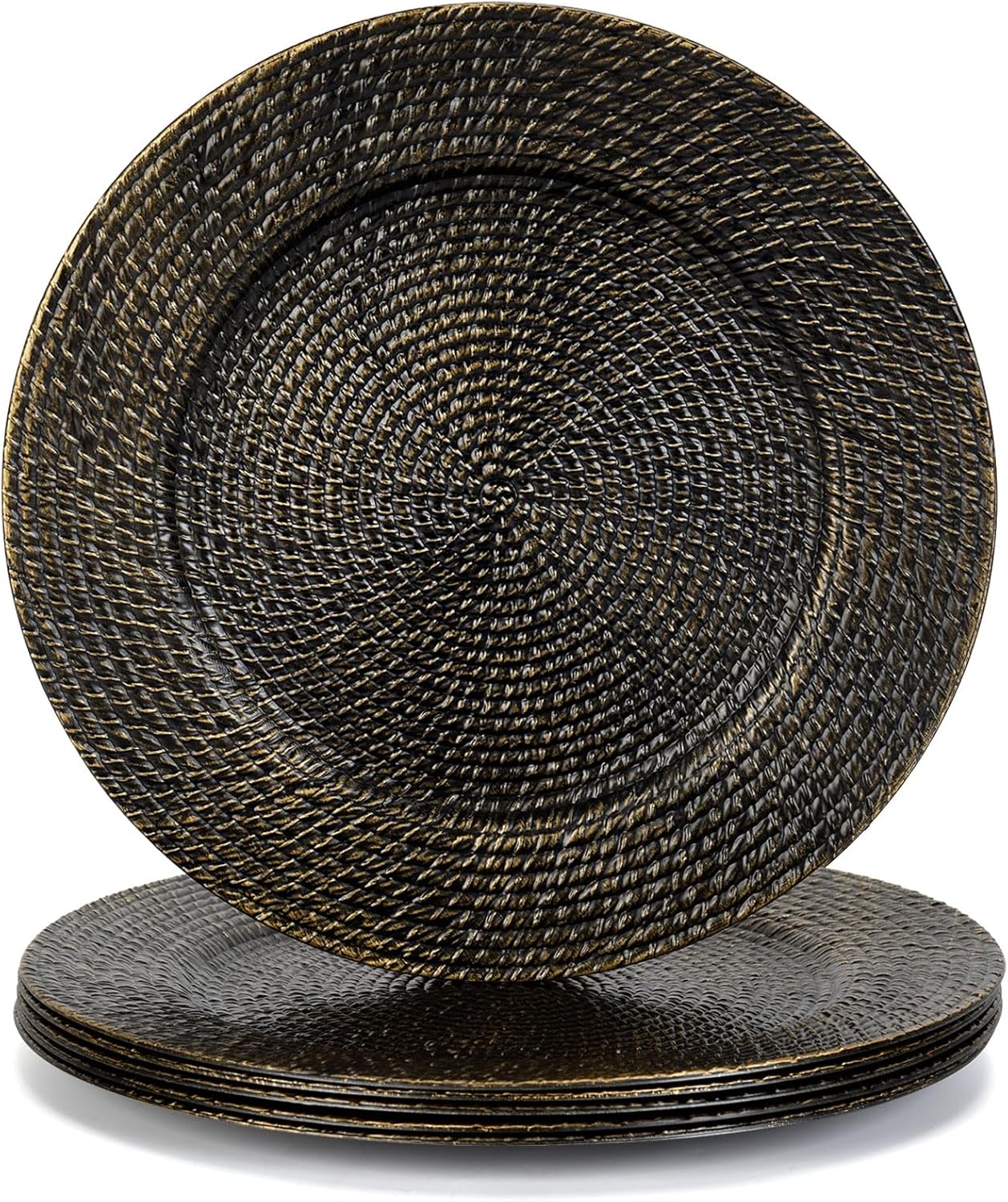 Black Rattan Charger Plates Set of 6 - Elegant Table Setting Essential