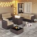 LayinSun 8 Piece Outdoor Patio Sectional Set with 44in Fire Pit