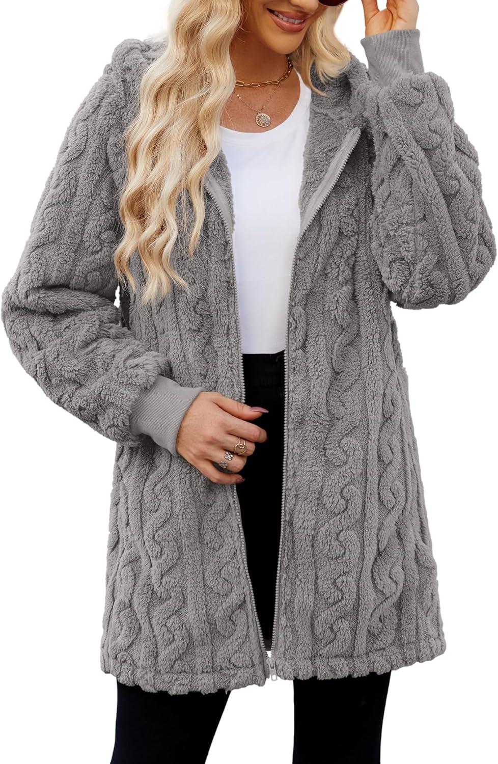 ReachMe Womens Fleece Zip Up Jacket - Cozy Oversized Hoodie