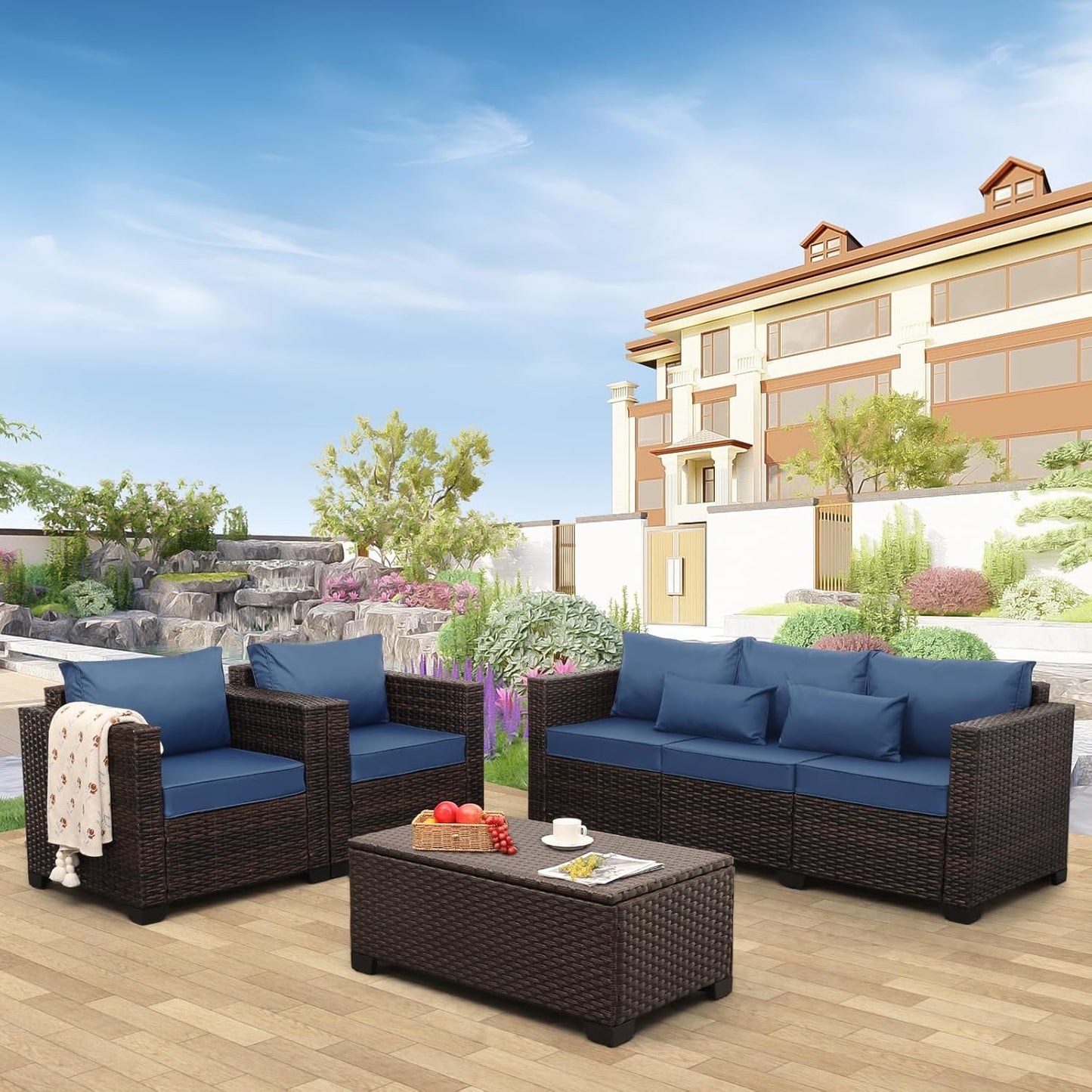 Outdoor Patio Furniture Set 4 Pieces Wicker Chairs and Sofa