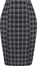 Knee Length Tweed Pencil Skirt - Slimming Elastic Waist Fit