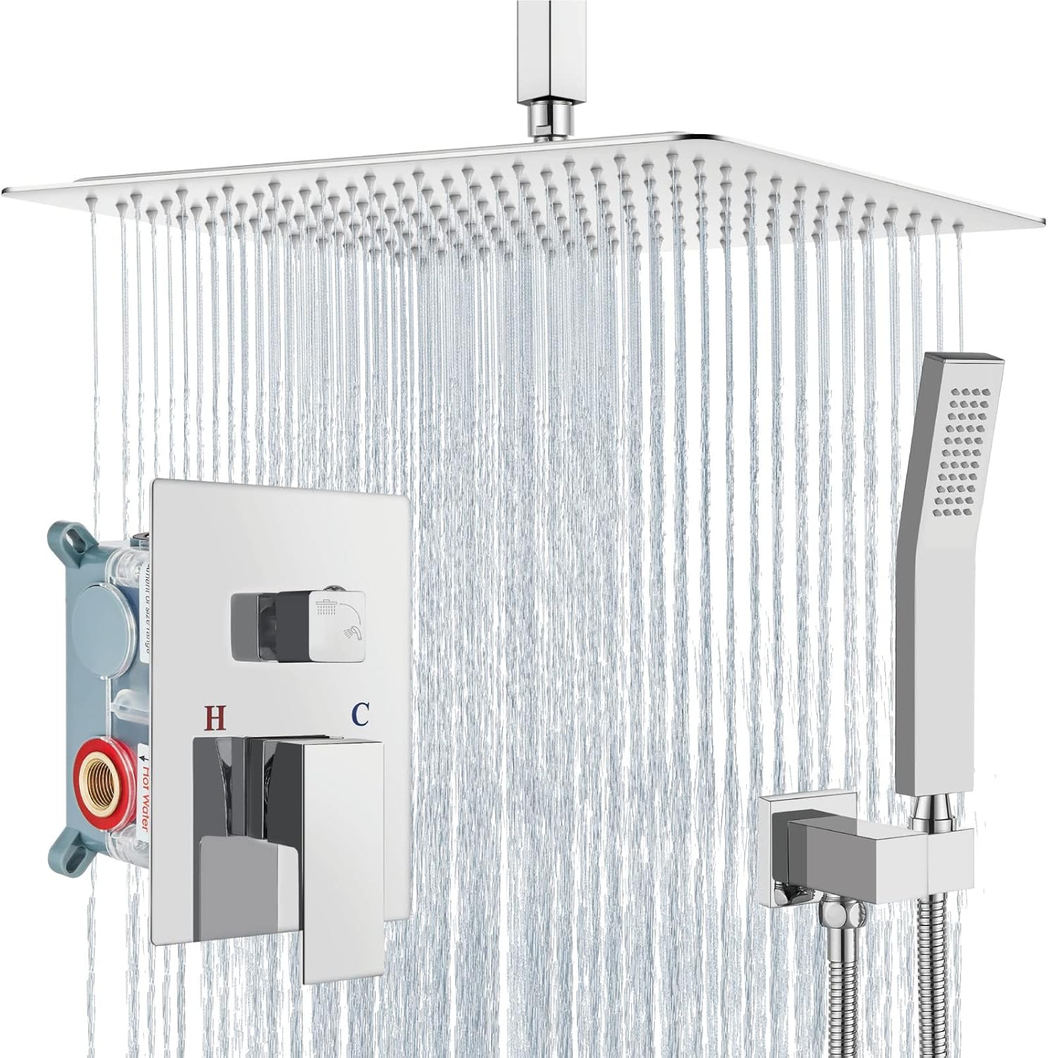 Aolemi Ceiling Mount Shower System with Rain Shower Head and Handheld